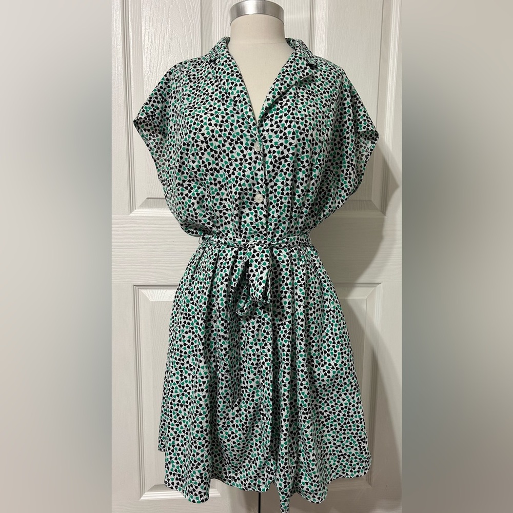 POPSUGAR Women’s Tulip Print Dress Green Black Floral Button Front Size XL